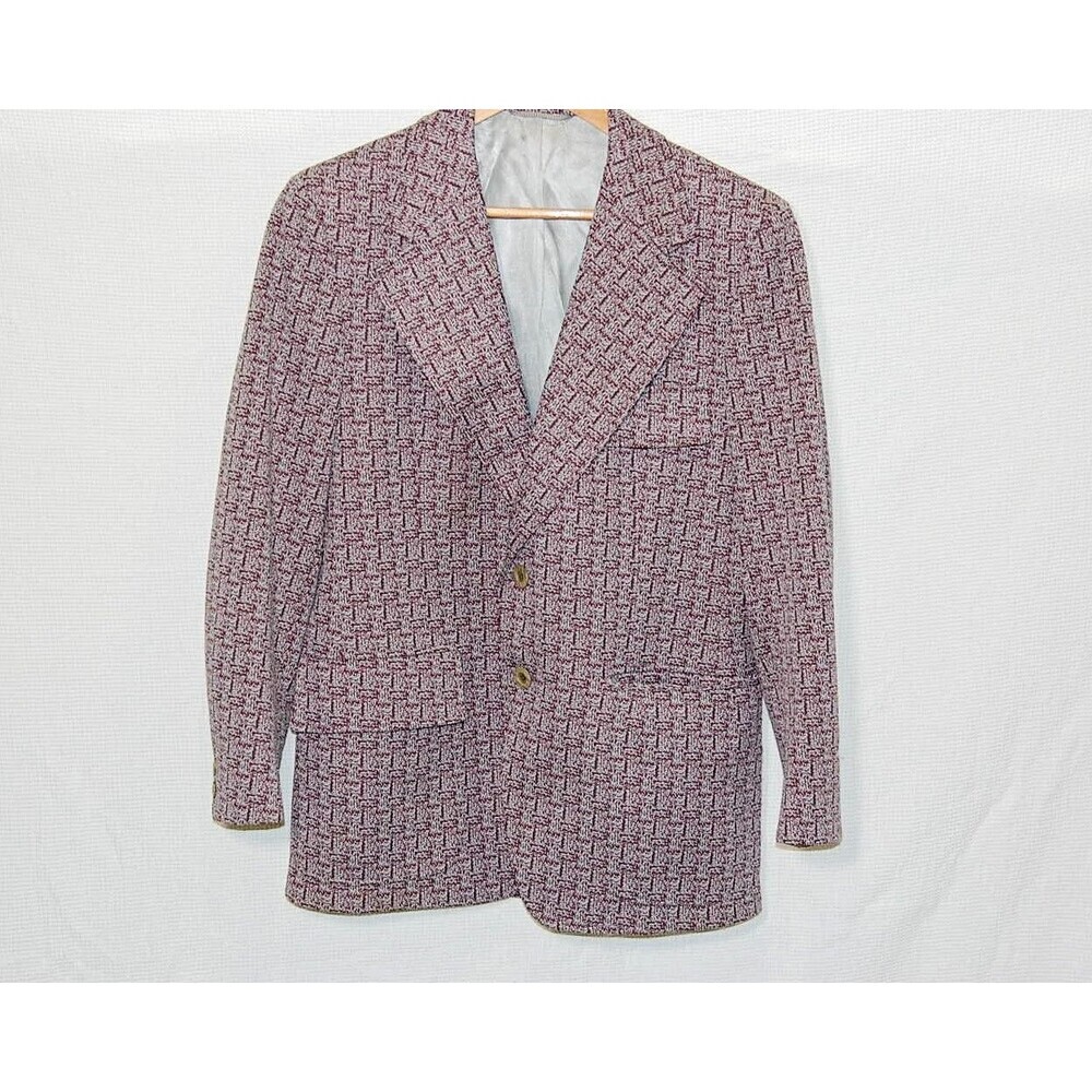 1970s Curlee Mens Blazer Burgundy Gray Geometric Disco Mod Vintage No Size READ